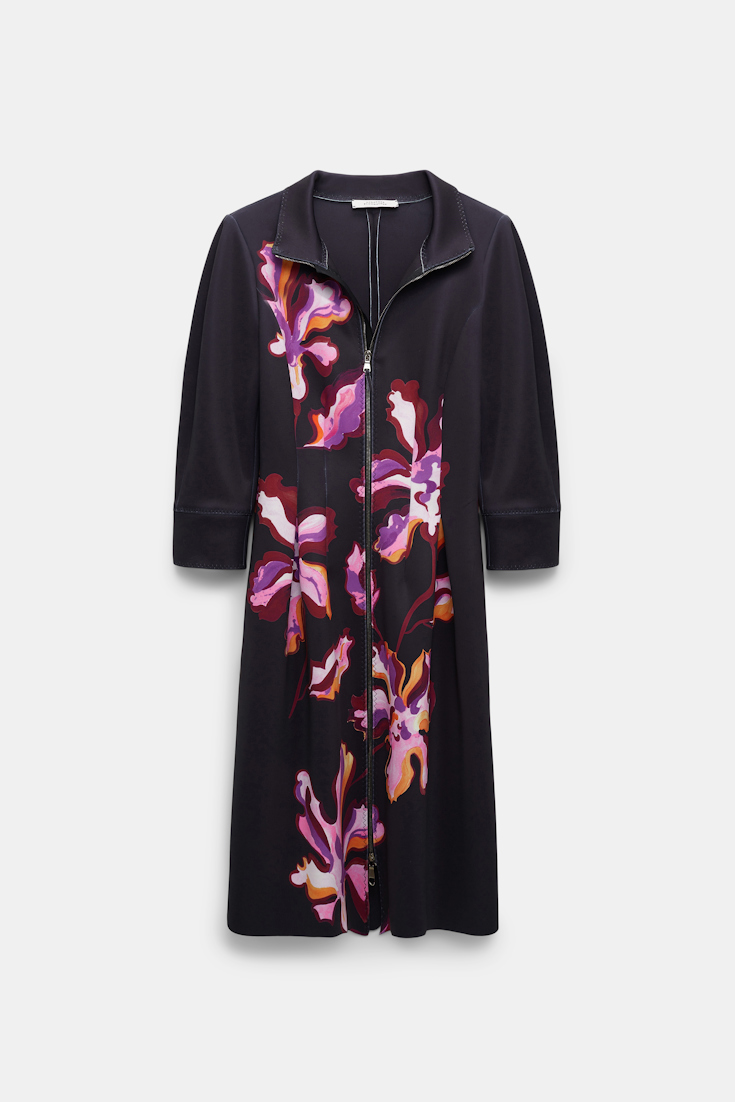 Dorothee Schumacher Printed neoprene fit and flare dress flame flower black/purple