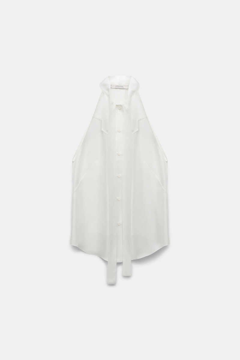 DOROTHEE SCHUMACHER TANK TOP WITH SPORTY SHOULDERS IN PRINTED SILK TWILL 