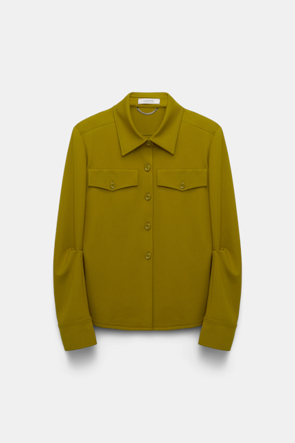 EMOTIONAL ESSENCE jacket Dorothee Schumacher Tailored shirt-jacket in Punto Milano leguan green