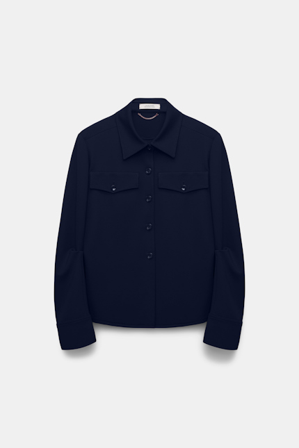 EMOTIONAL ESSENCE jacket Dorothee Schumacher Tailored shirt-jacket in Punto Milano dark navy