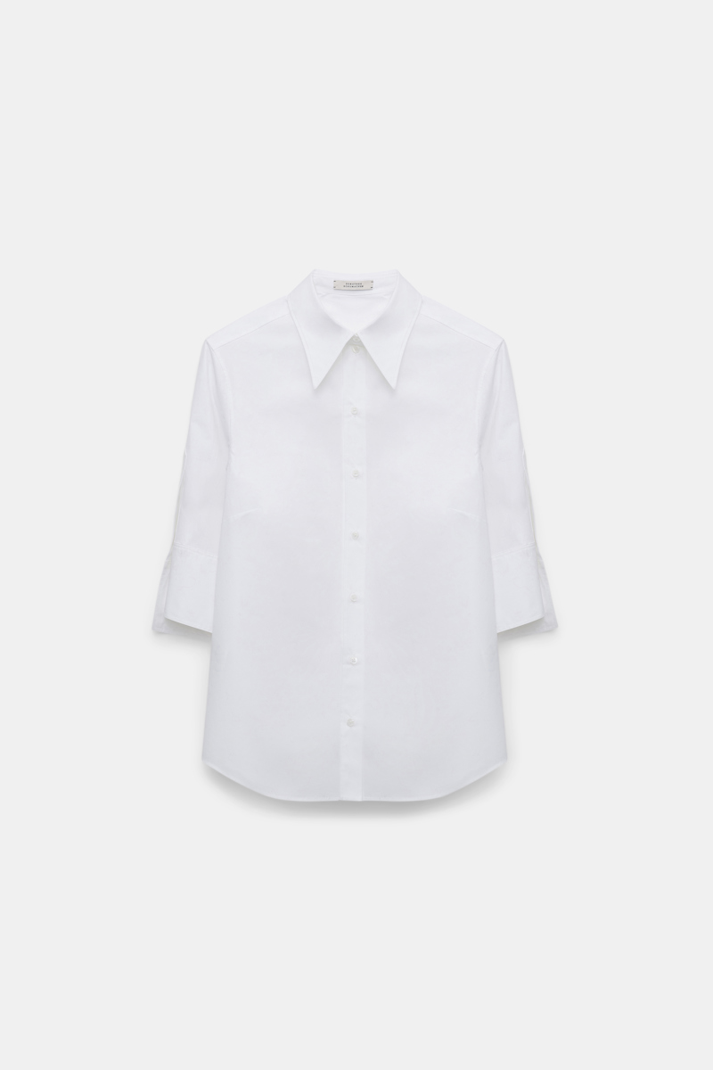 DOROTHEE SCHUMACHER HALF-SLEEVE POPLIN BLOUSE WITH ASYMMETRIC BUTTONED CUFFS 