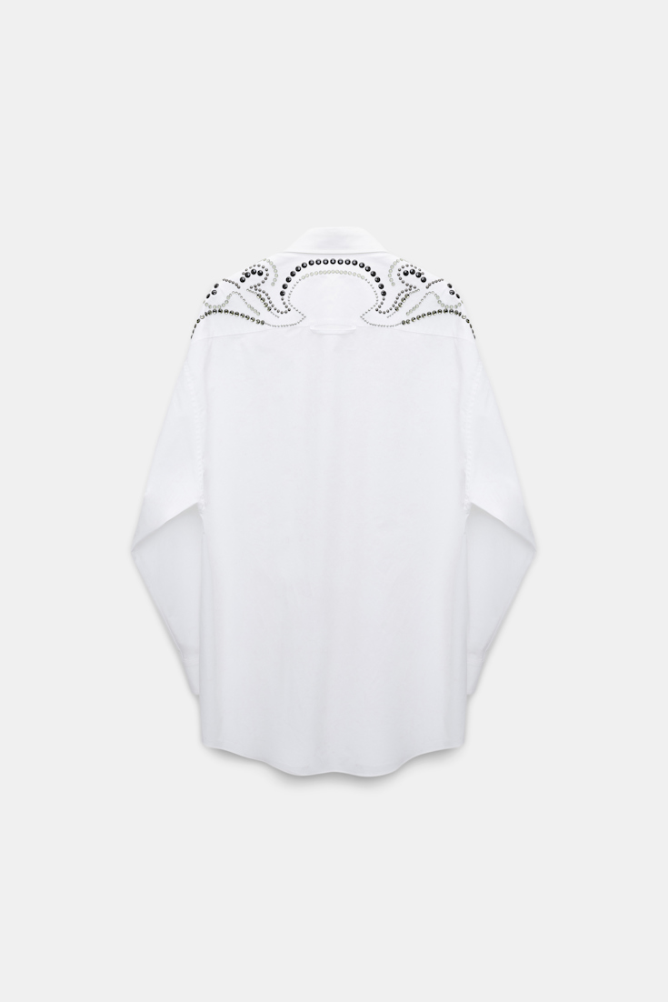 Dorothee Schumacher Oversized cotton poplin shirt with hotfix embellishment pure white