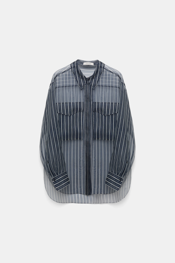 Dorothee Schumacher Sheer printed stripe silk organza blouse blue white stripe