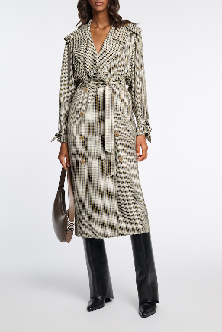 Dorothee Schumacher Kleid im Trenchcoat Style aus bedrucktem Seidentwill allover pepita