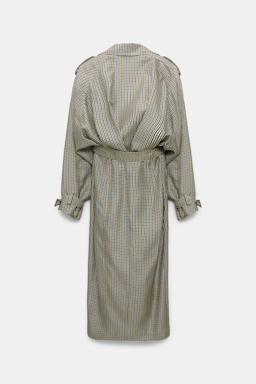 Dorothee Schumacher Double-breasted trench coat dress in printed silk twill pepita mix khaki