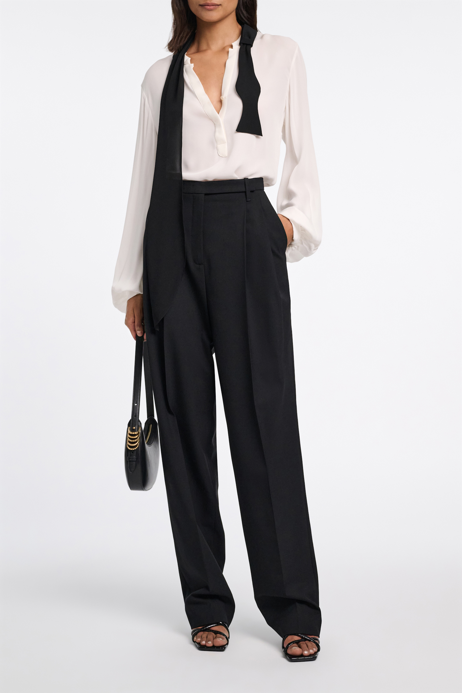 Dorothee Schumacher Silk double georgette blouse with removable bow tie scarf camelia white