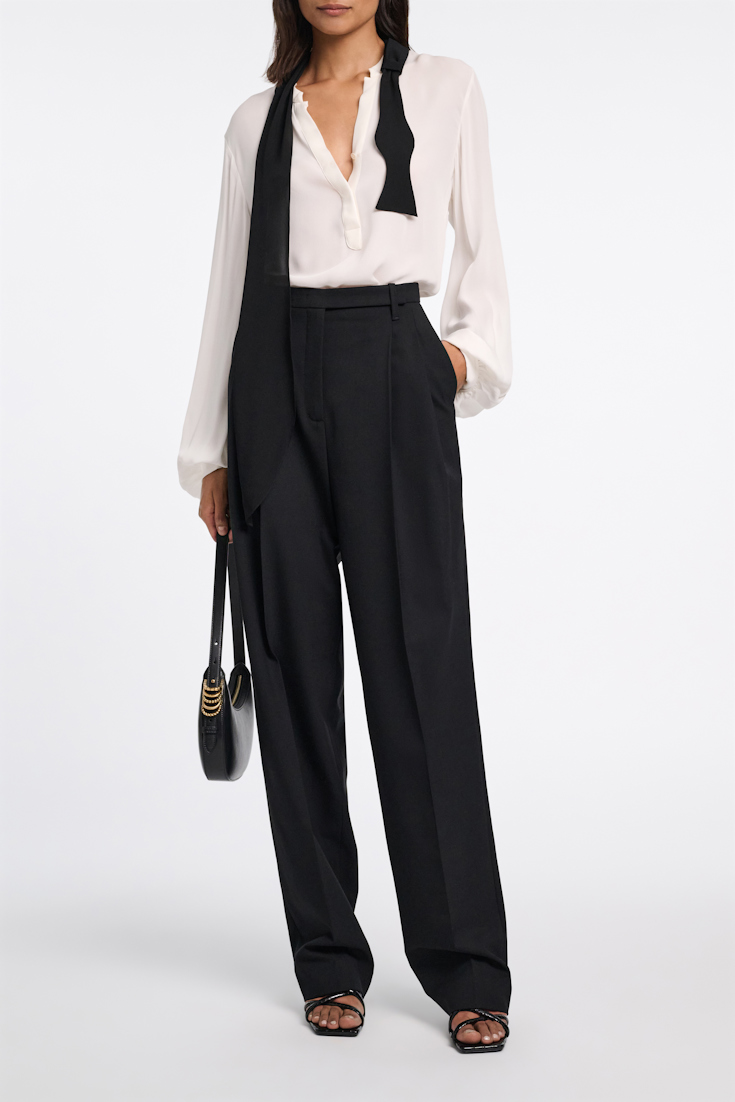 Dorothee Schumacher Silk double georgette blouse with removable bow tie scarf camelia white