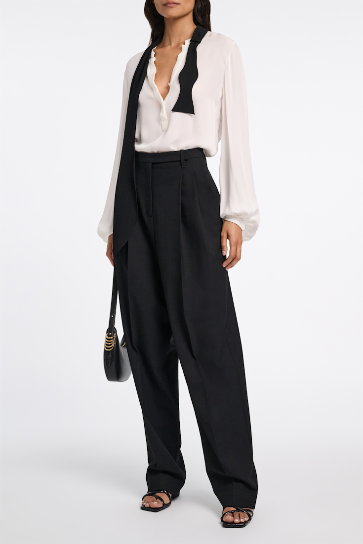 Dorothee Schumacher Silk double georgette blouse with removable bow tie scarf camelia white
