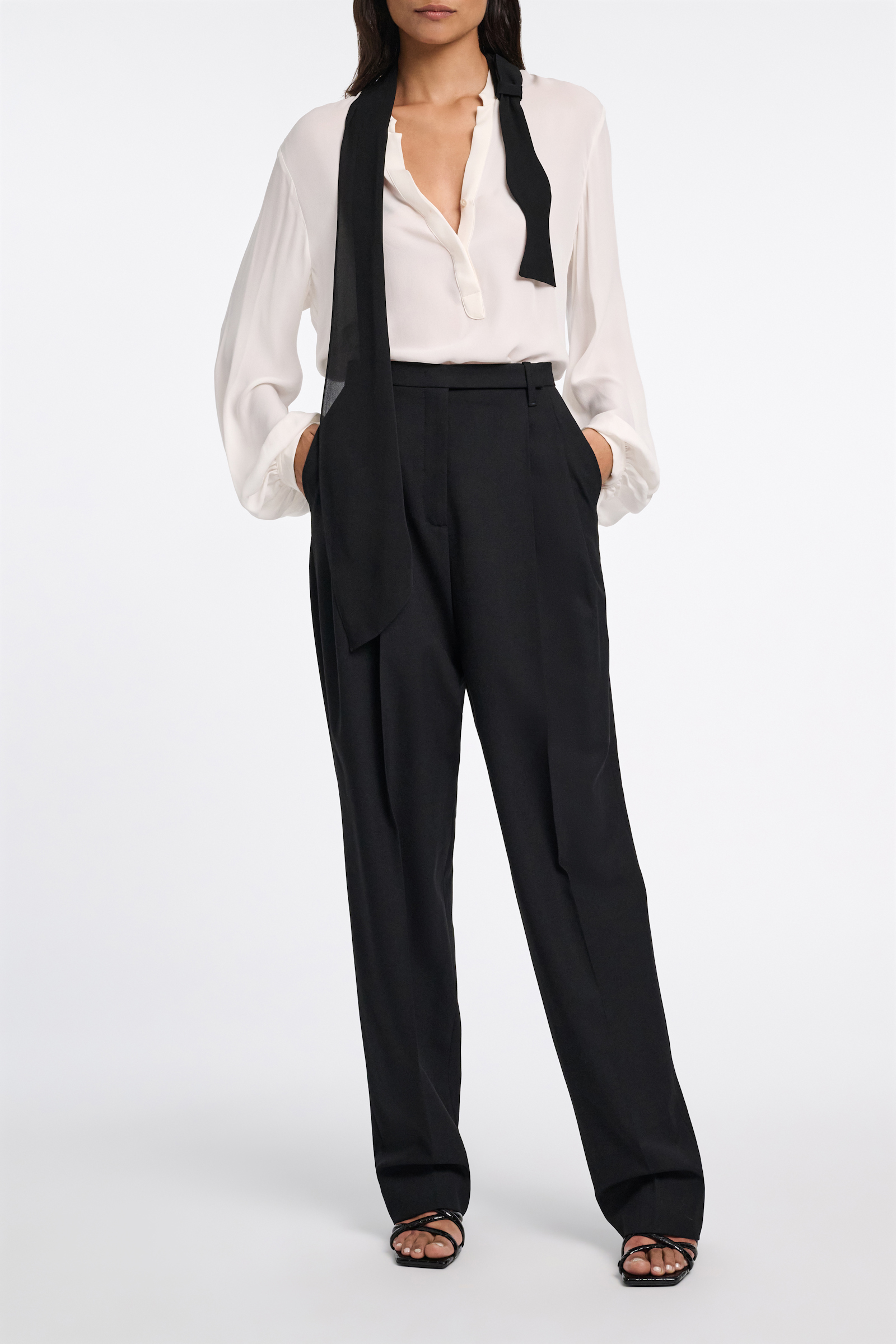 Dorothee Schumacher Silk double georgette blouse with removable bow tie scarf camelia white