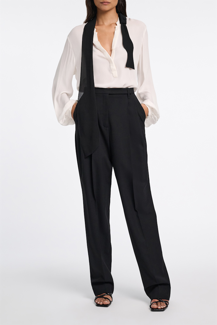 Dorothee Schumacher Silk double georgette blouse with removable bow tie scarf camelia white