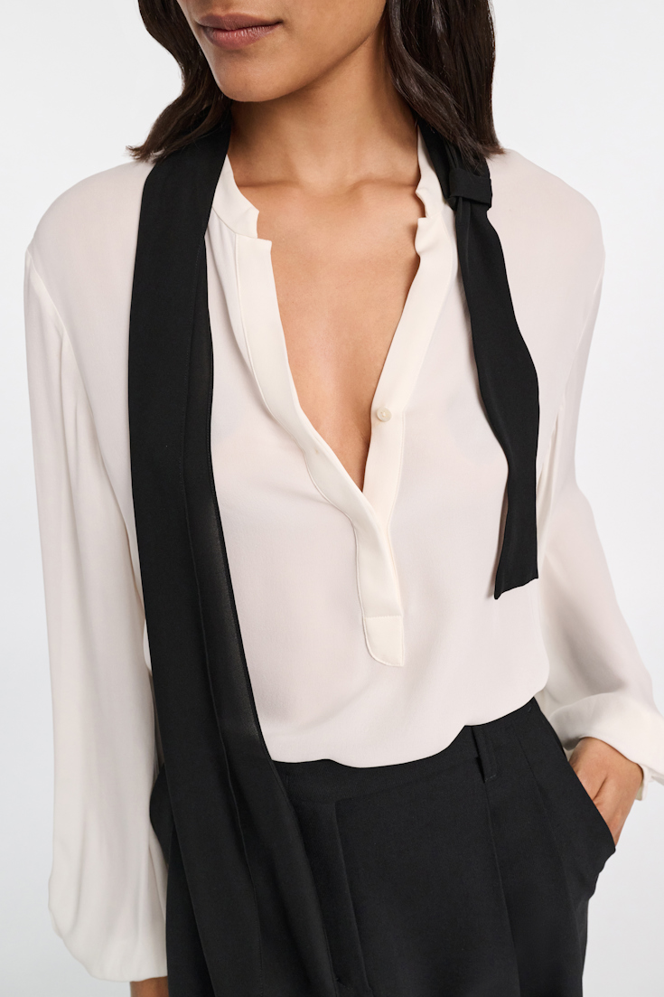 Dorothee Schumacher Silk double georgette blouse with removable bow tie scarf camelia white