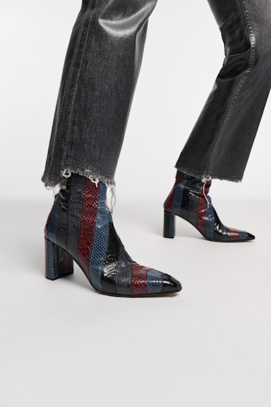 Dorothee Schumacher Patchwork stripe ankle boots blue red black patch