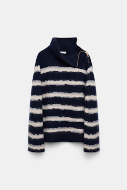 Dorothee Schumacher Fluffy Rollkragenpullover mit Reißverschluss blue shadow stripe