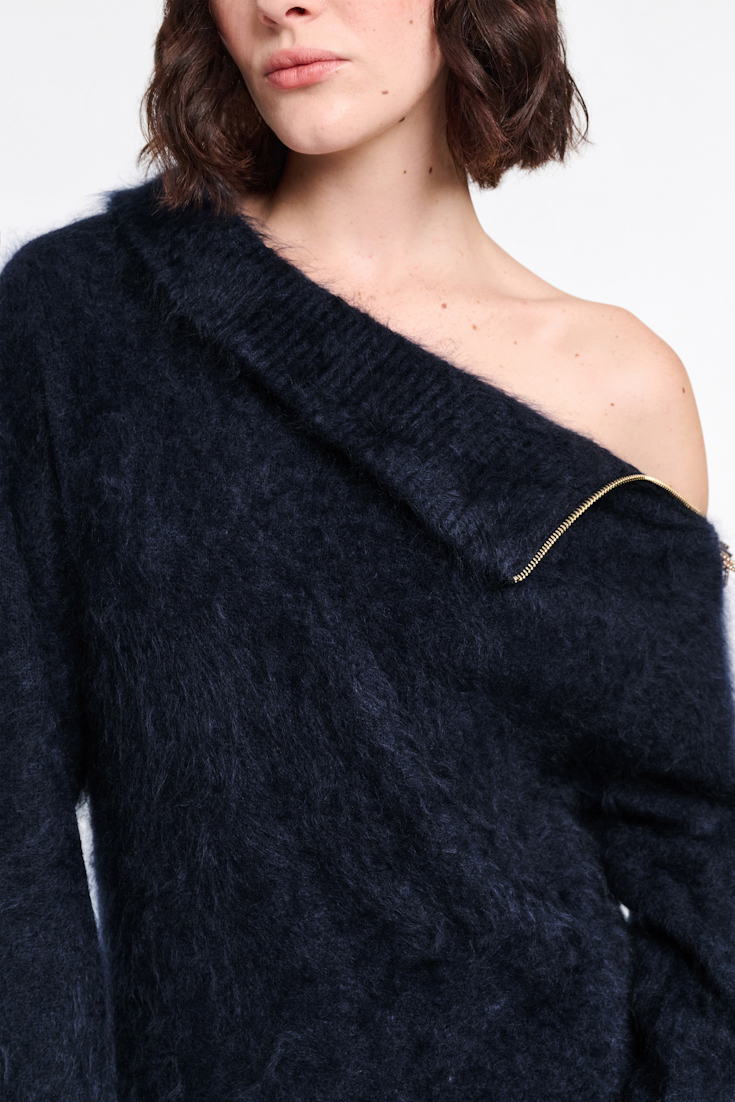 Dorothee Schumacher Fluffy zip turtleneck sweater dress true navy
