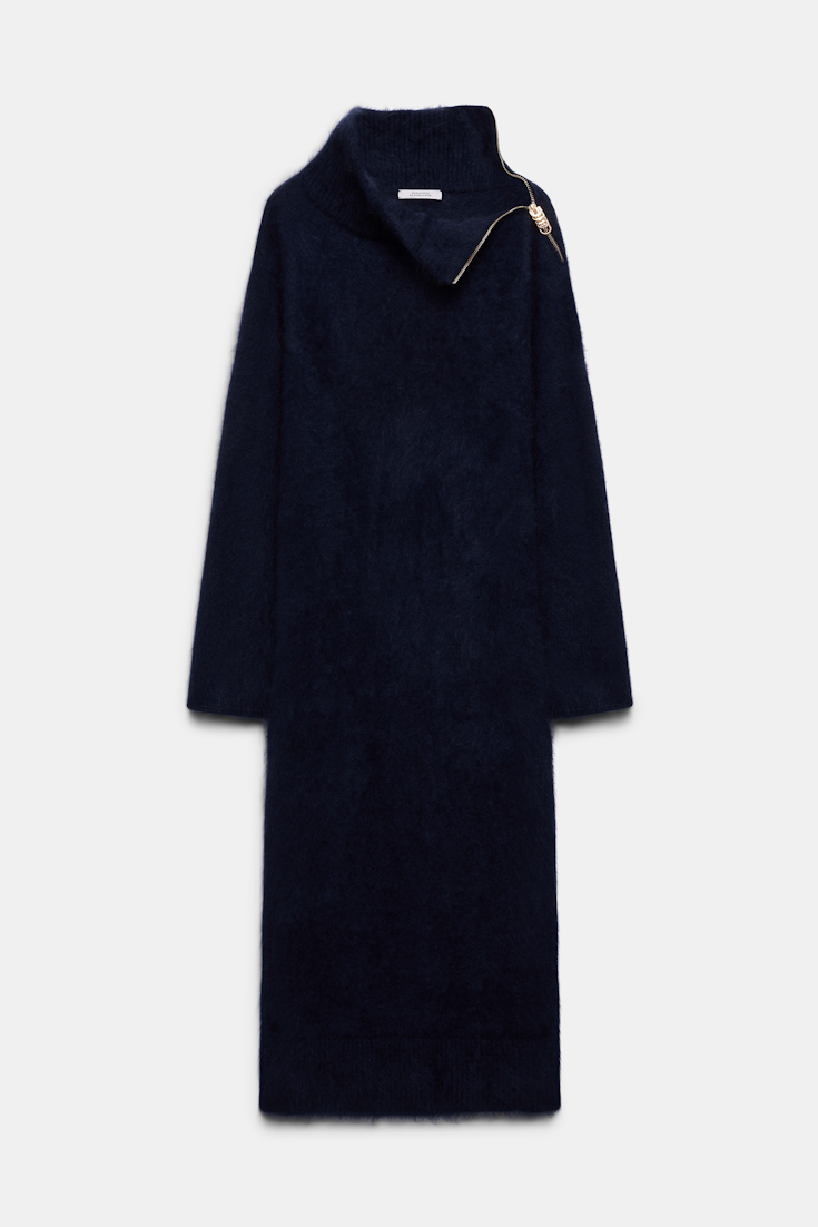 Dorothee Schumacher Fluffy zip turtleneck sweater dress true navy