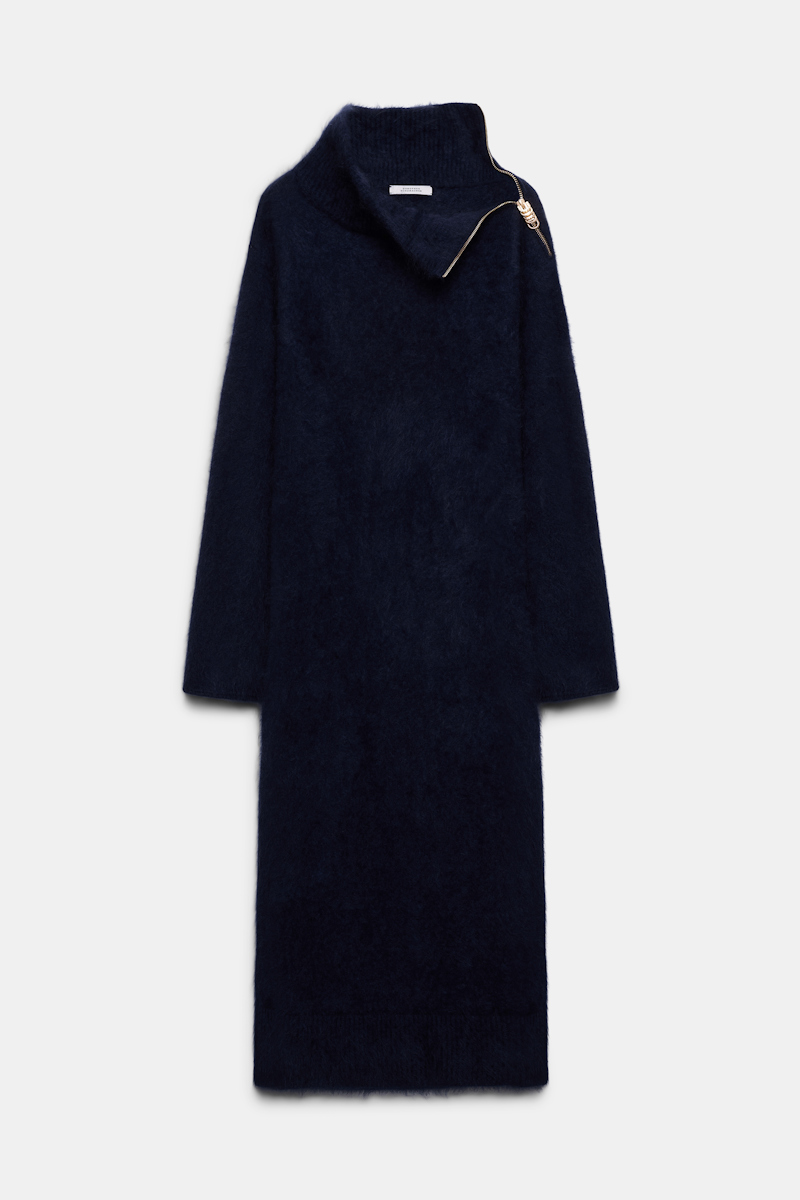 Dorothee Schumacher Fluffy Zip Turtleneck Sweater Dress In Blue