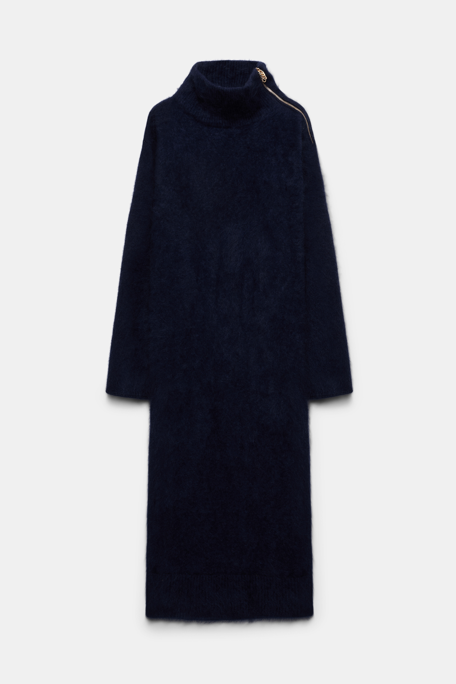Dorothee Schumacher Fluffy zip turtleneck sweater dress true navy