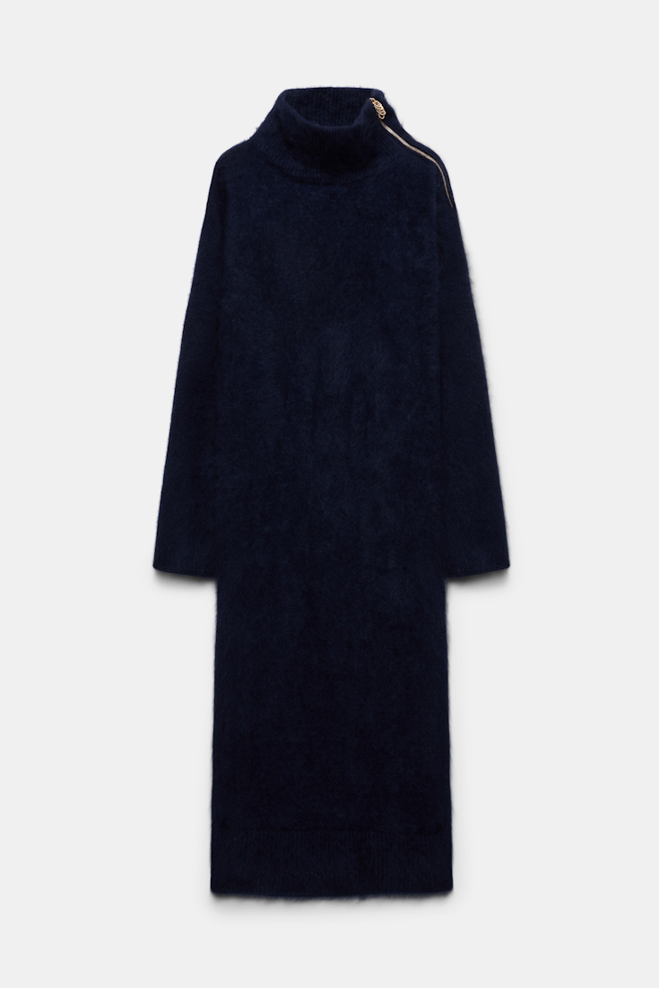 Dorothee Schumacher Fluffy zip turtleneck sweater dress true navy