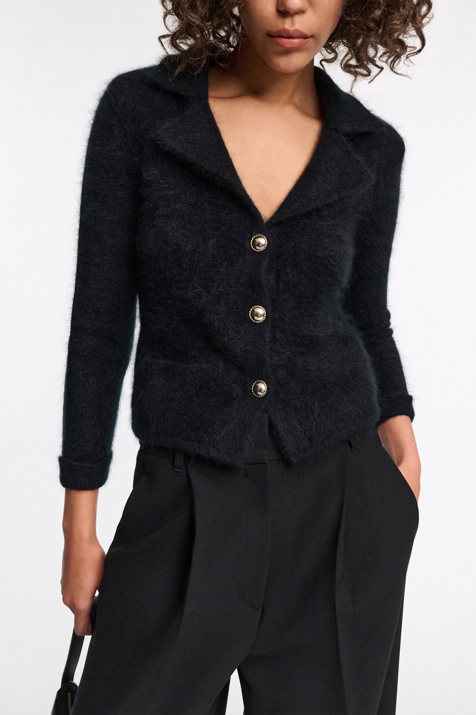 Dorothee Schumacher Fluffy knit blazer-style cardigan pure black