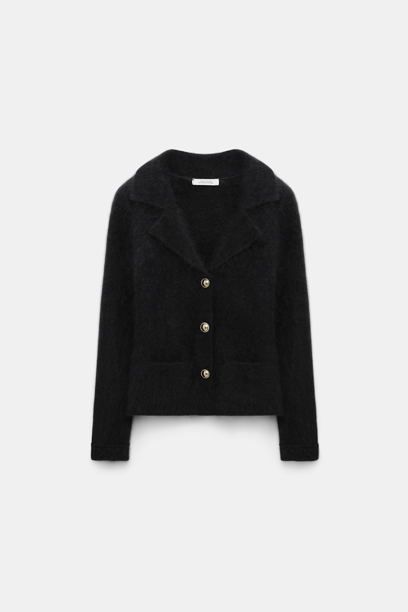 Shop Dorothee Schumacher Fluffy Knit Blazer-style Cardigan In Black