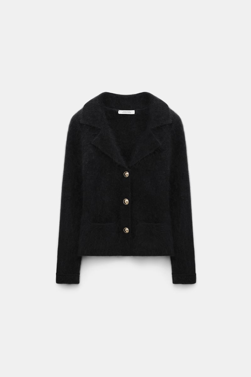 Shop Dorothee Schumacher Fluffy Knit Blazer-style Cardigan In Black