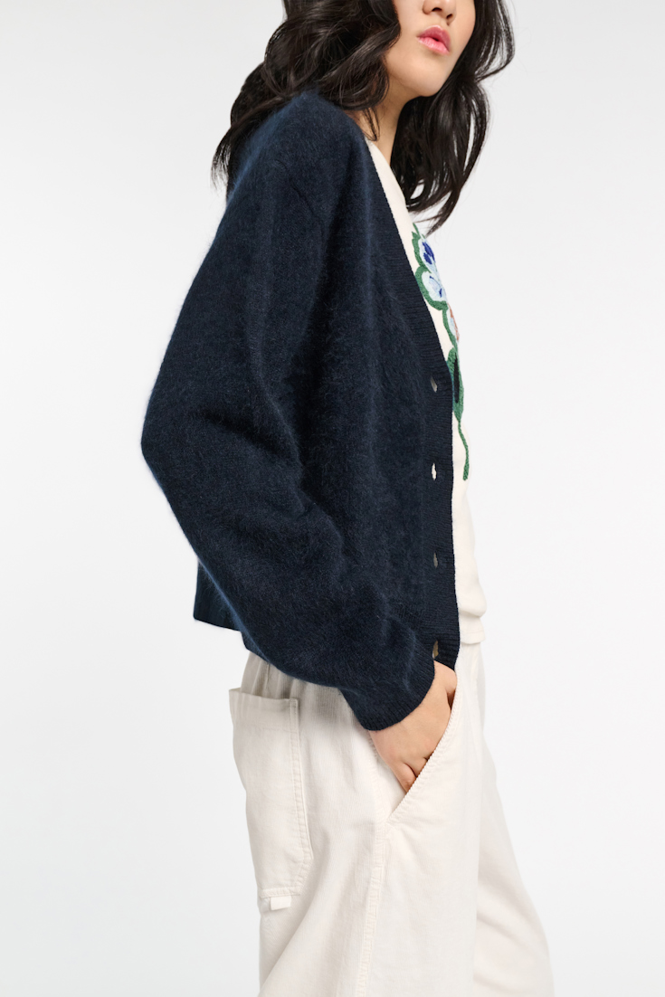 Dorothee Schumacher Fluffy Cardigan mit V-Ausschnitt navy
