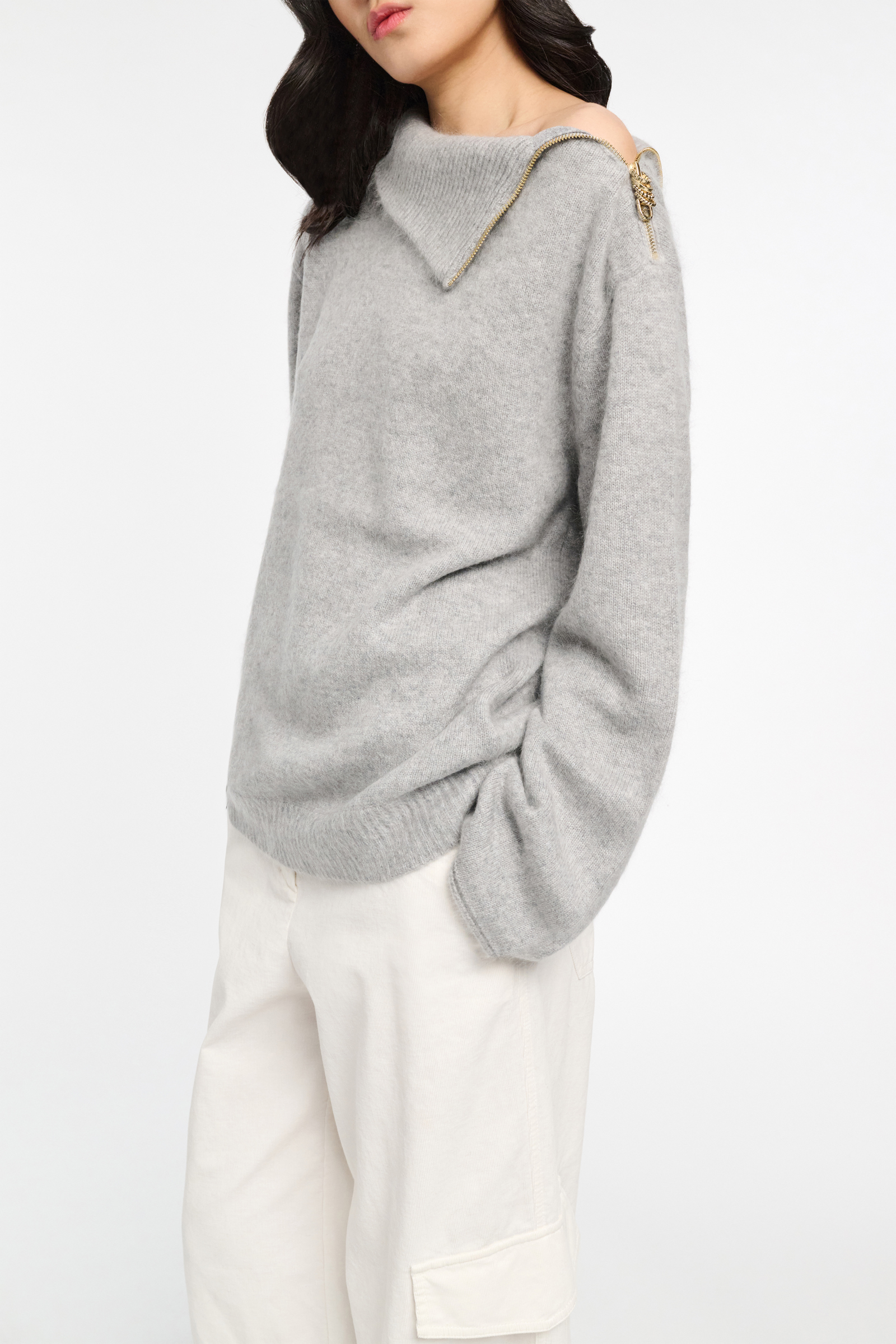 Dorothee Schumacher Fluffy Rollkragenpullover mit Reißverschluss grey melange