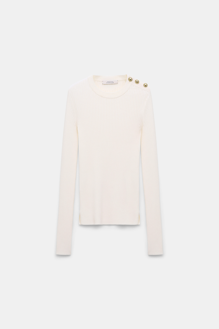 Dorothee Schumacher Pullover aus Wolle-Seide Mix mit goldenen Knöpfen orchid white