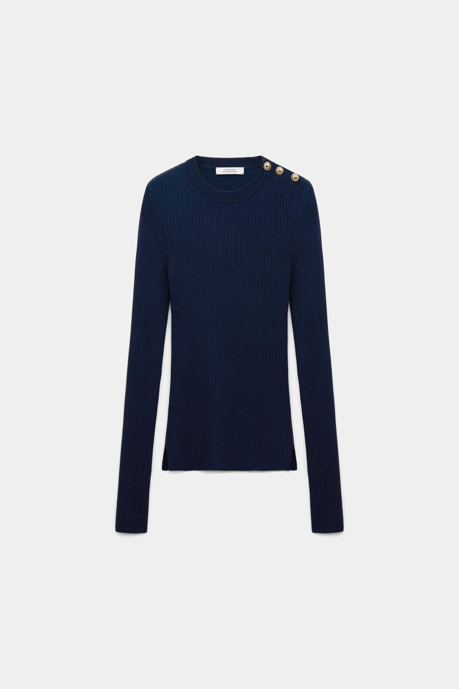 Dorothee Schumacher Pullover aus Wolle-Seide Mix mit goldenen Knöpfen midnight