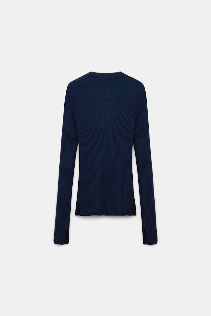 Dorothee Schumacher Pullover aus Wolle-Seide Mix mit goldenen Knöpfen midnight