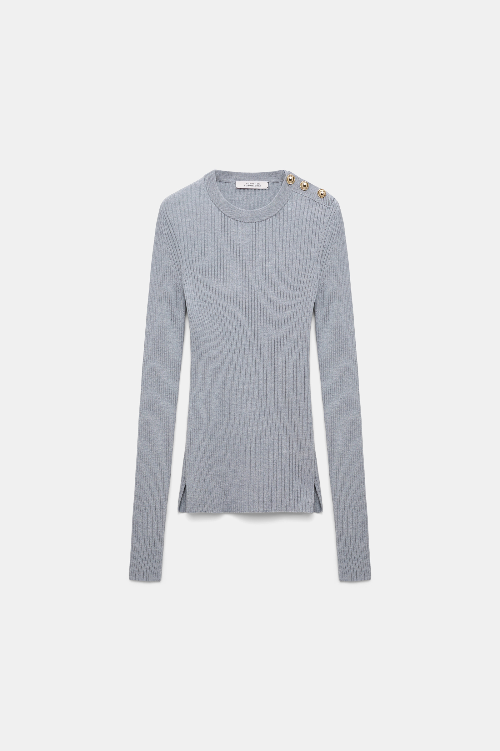 Dorothee Schumacher Pullover aus Wolle-Seide Mix mit goldenen Knöpfen grey melange