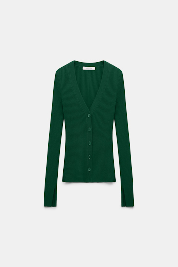 Dorothee Schumacher Wool-silk blend ribbed cardigan gras green