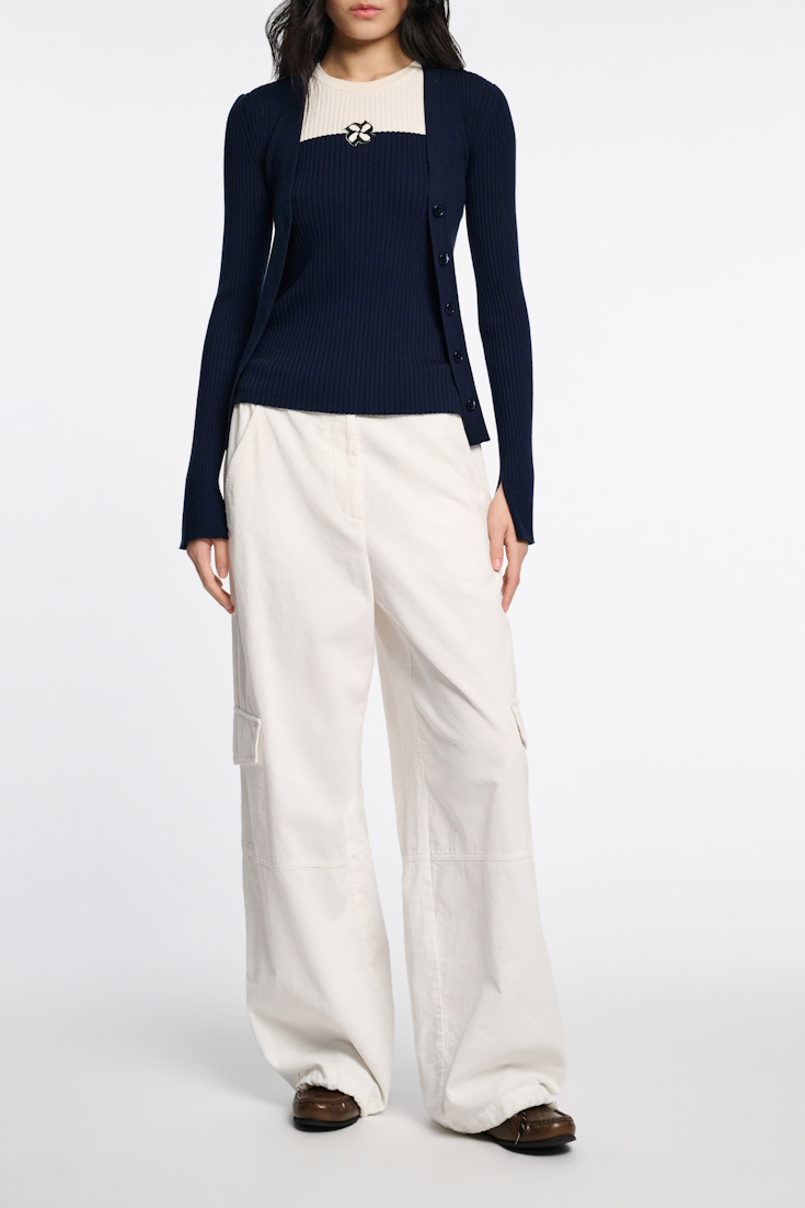 Dorothee Schumacher Wool-silk blend ribbed cardigan midnight