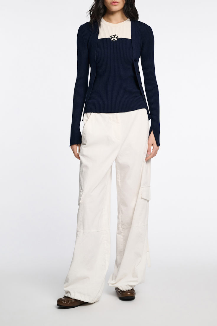Dorothee Schumacher Wool-silk blend ribbed cardigan midnight