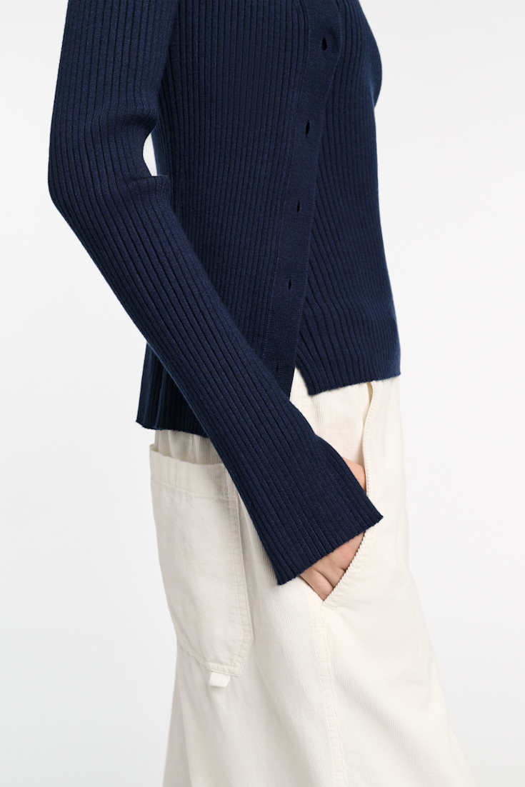 Dorothee Schumacher Wool-silk blend ribbed cardigan midnight