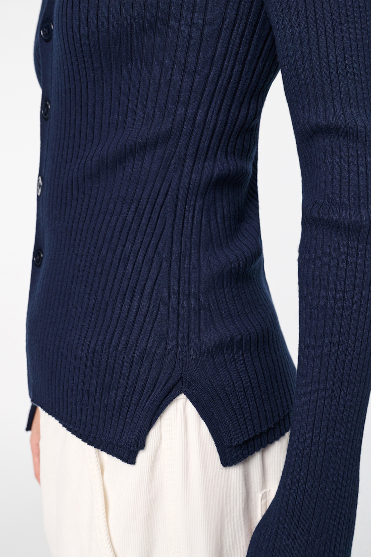Dorothee Schumacher Wool-silk blend ribbed cardigan midnight
