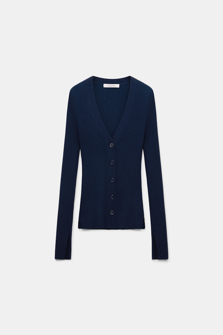 Dorothee Schumacher Wool-silk blend ribbed cardigan midnight