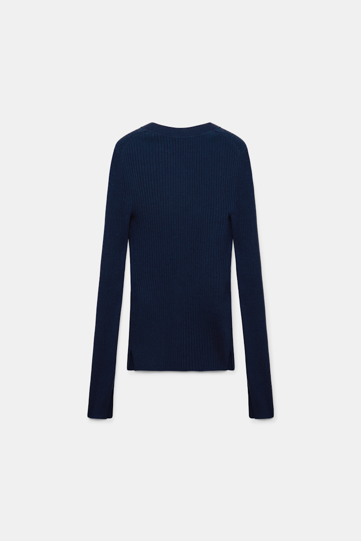 Dorothee Schumacher Wool-silk blend ribbed cardigan midnight