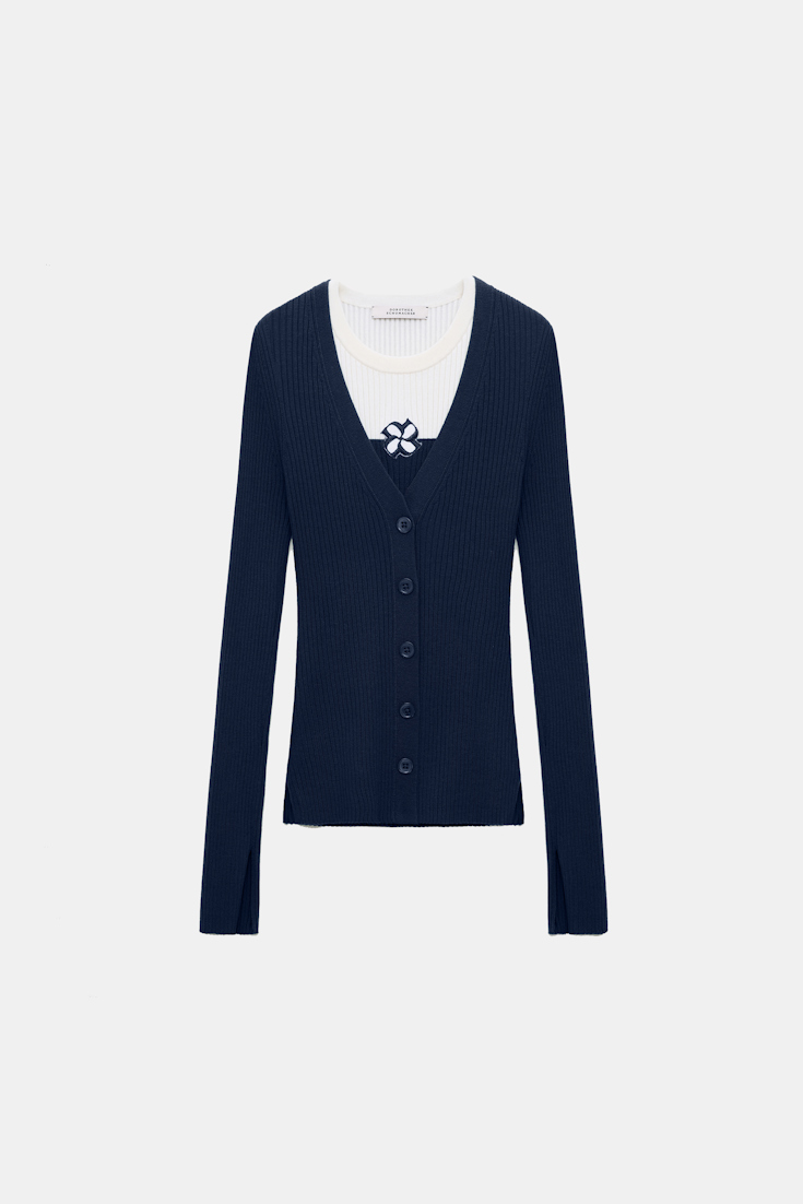 Dorothee Schumacher Wool-silk blend ribbed cardigan midnight