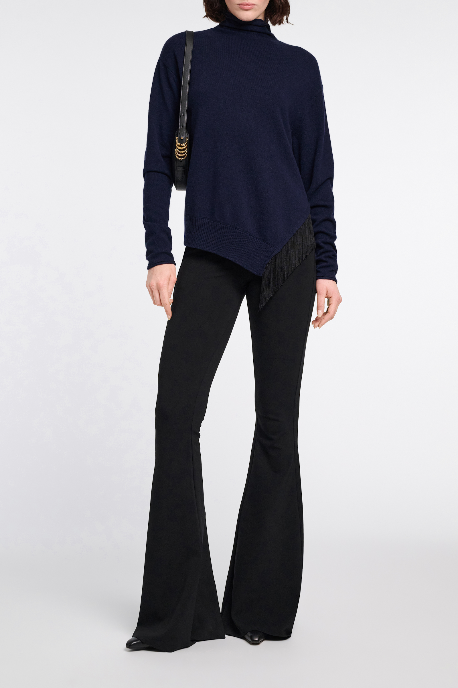 Dorothee Schumacher Merino-cashmere turtleneck with fringe true navy