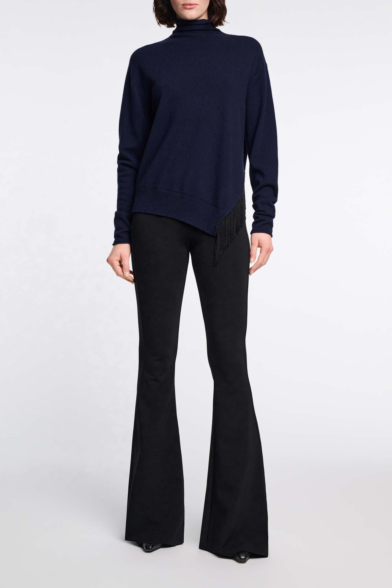 Dorothee Schumacher Merino-cashmere turtleneck with fringe true navy