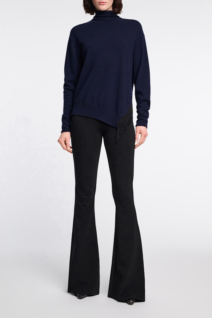 Dorothee Schumacher Merino-cashmere turtleneck with fringe true navy