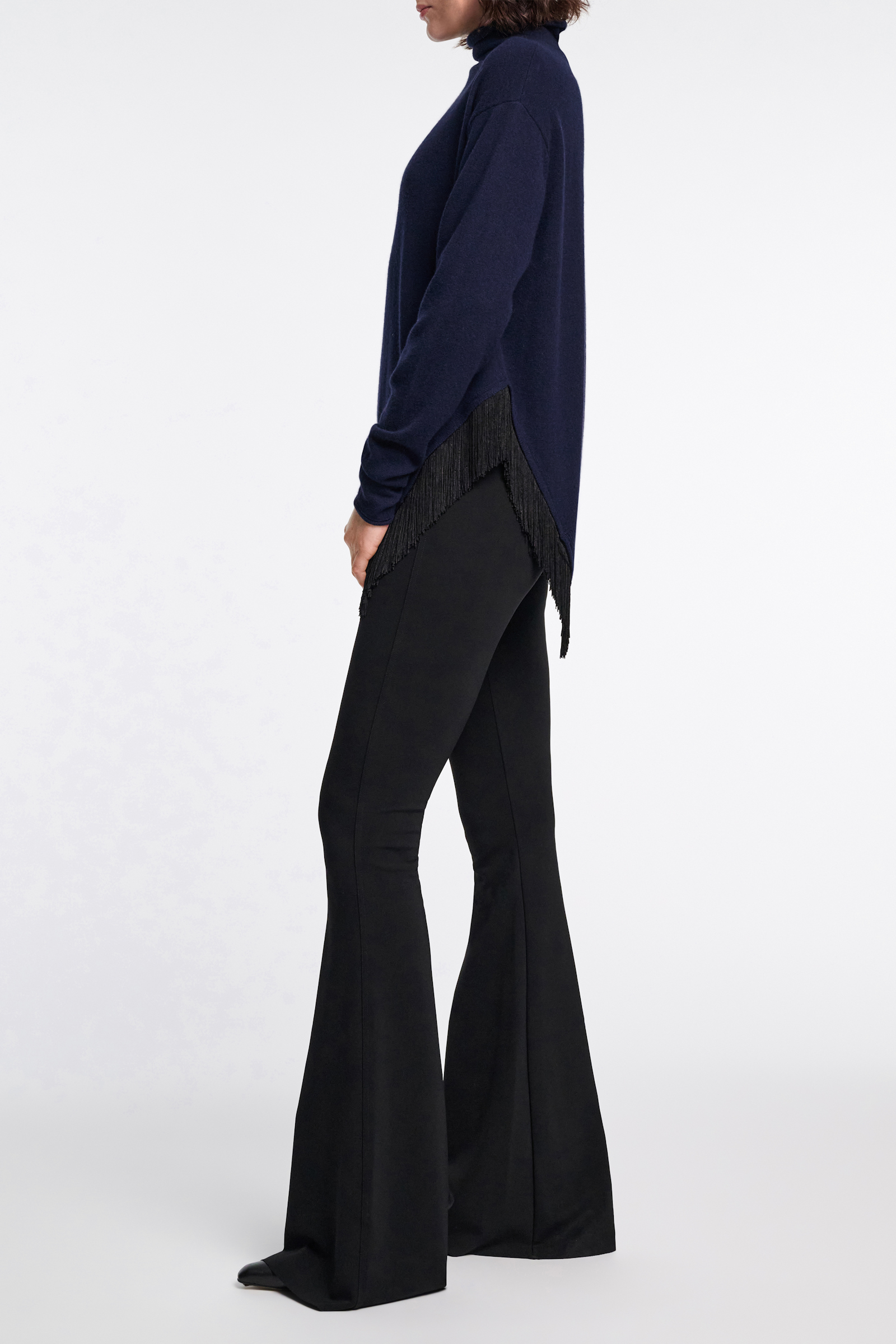 Dorothee Schumacher Merino-cashmere turtleneck with fringe true navy