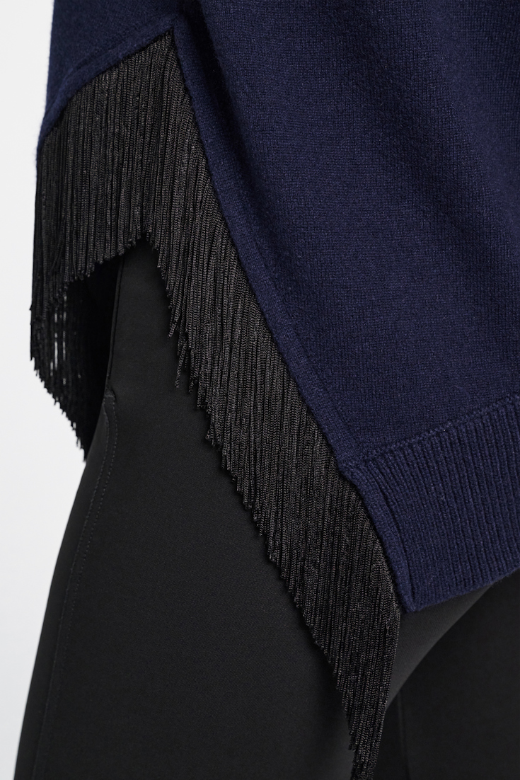Dorothee Schumacher Merino-cashmere turtleneck with fringe true navy
