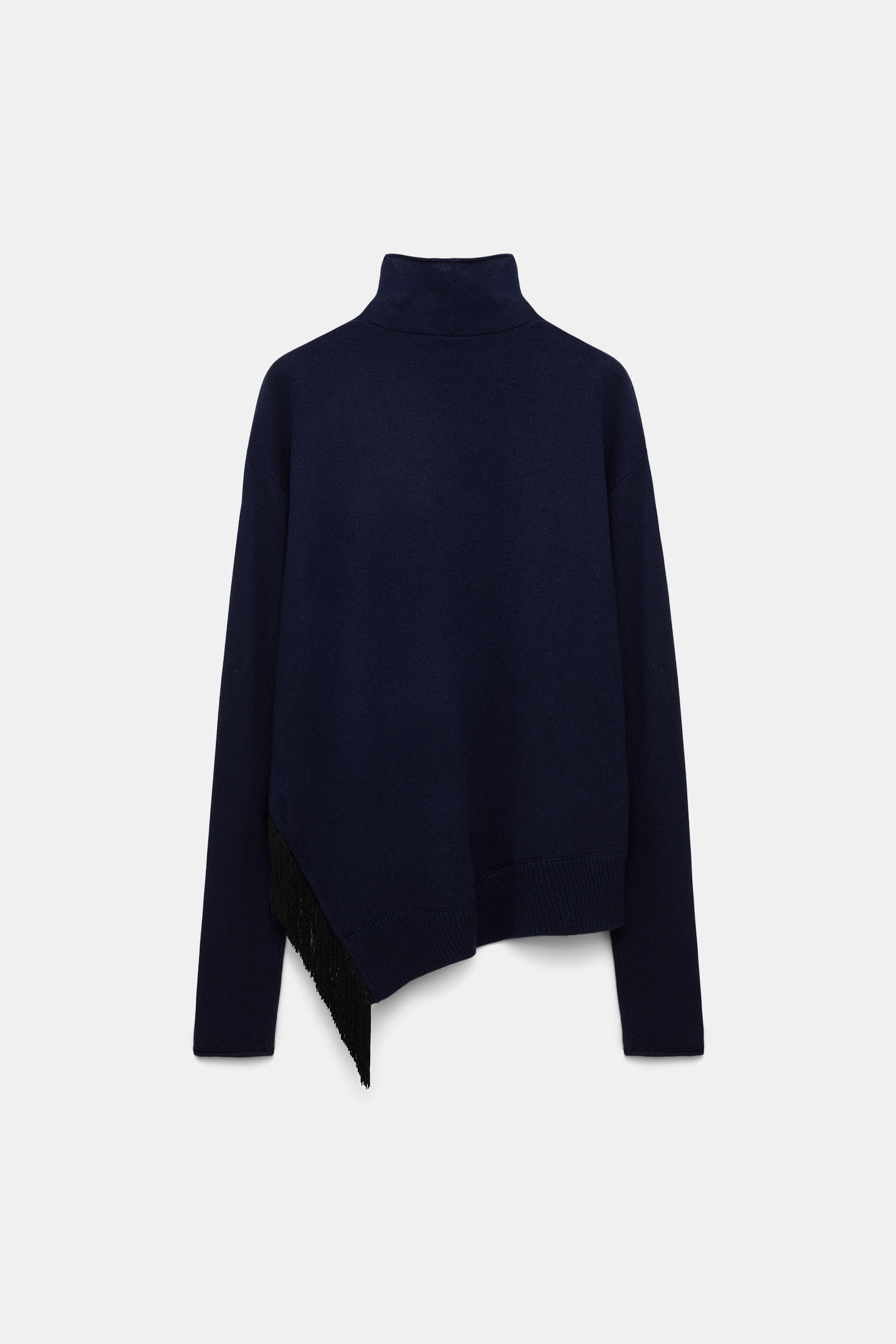 Dorothee Schumacher Merino-cashmere turtleneck with fringe true navy