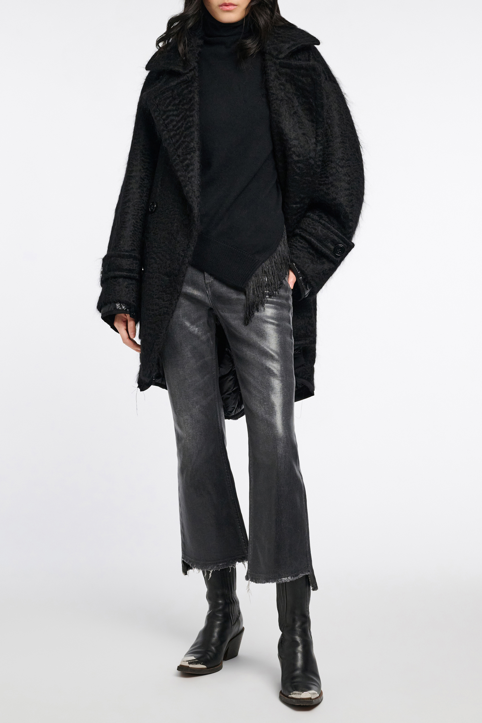 Dorothee Schumacher Merino-cashmere turtleneck with fringe pure black
