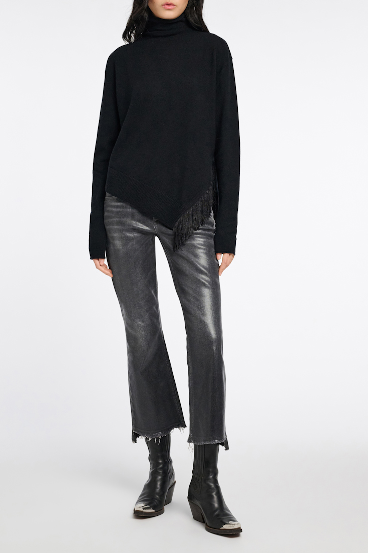 Dorothee Schumacher Merino-cashmere turtleneck with fringe pure black