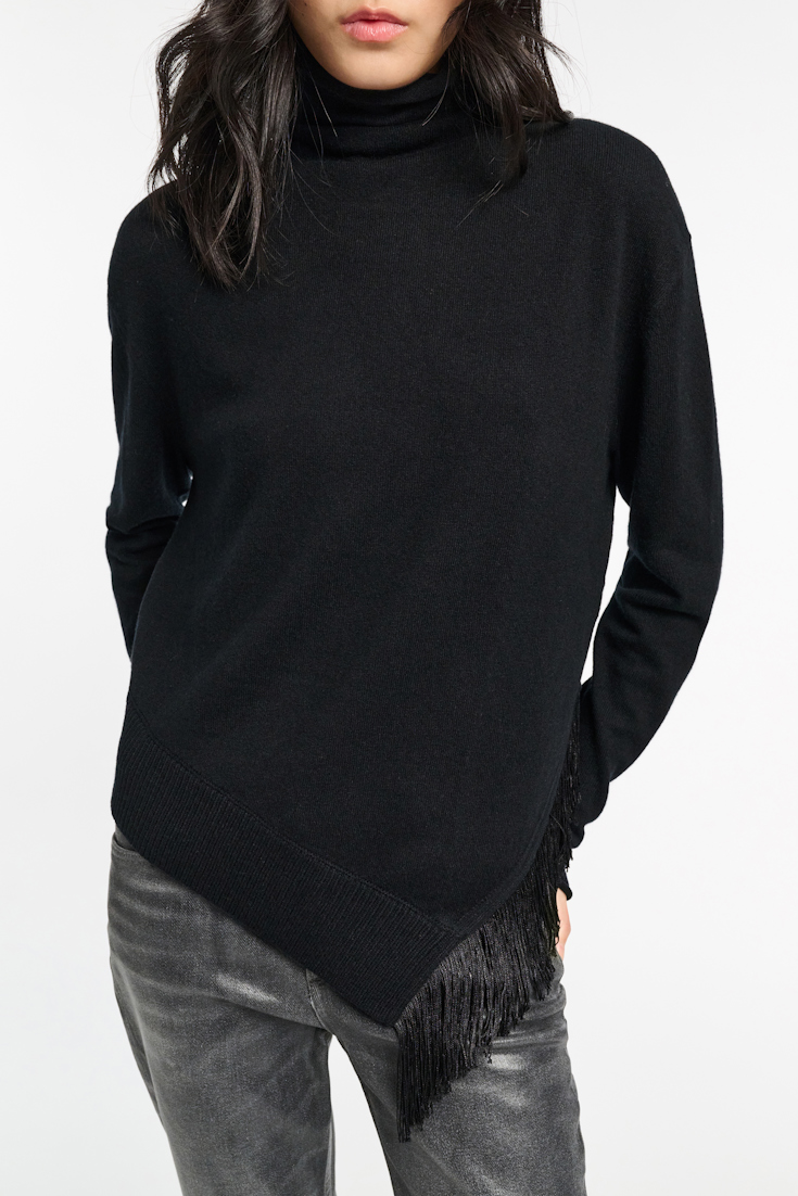 Dorothee Schumacher Merino-cashmere turtleneck with fringe pure black
