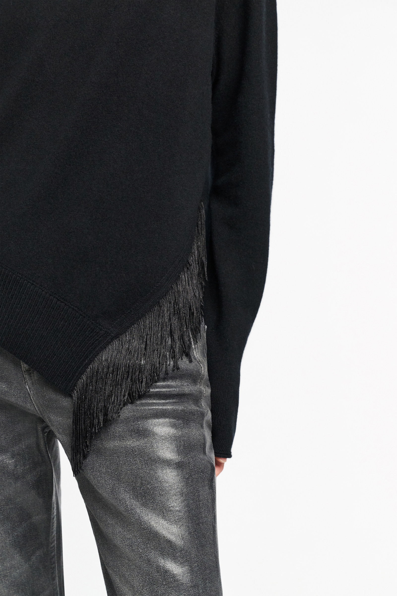 Dorothee Schumacher Merino-cashmere turtleneck with fringe pure black