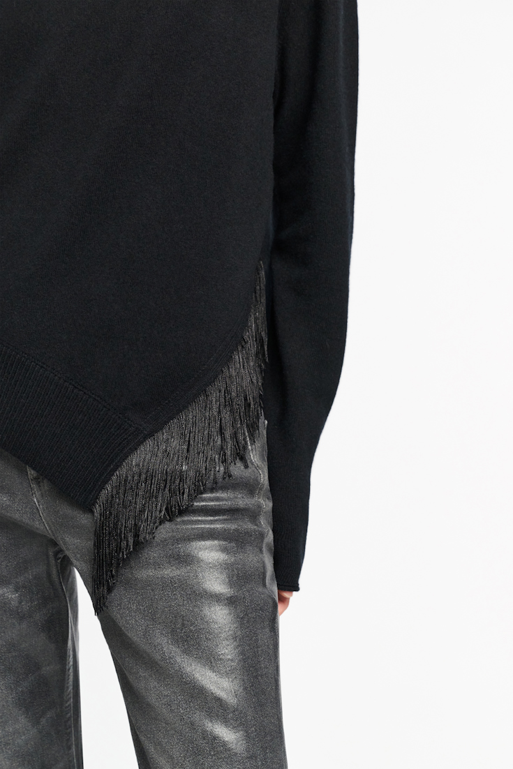 Dorothee Schumacher Merino-cashmere turtleneck with fringe pure black